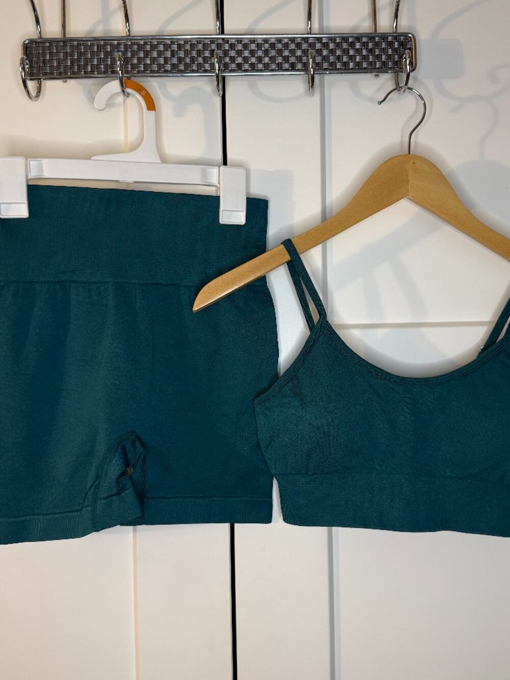 Shein Women's Teal Ribbed Knit Seamless Cami Sports Bra & Shorts Set Size S/M